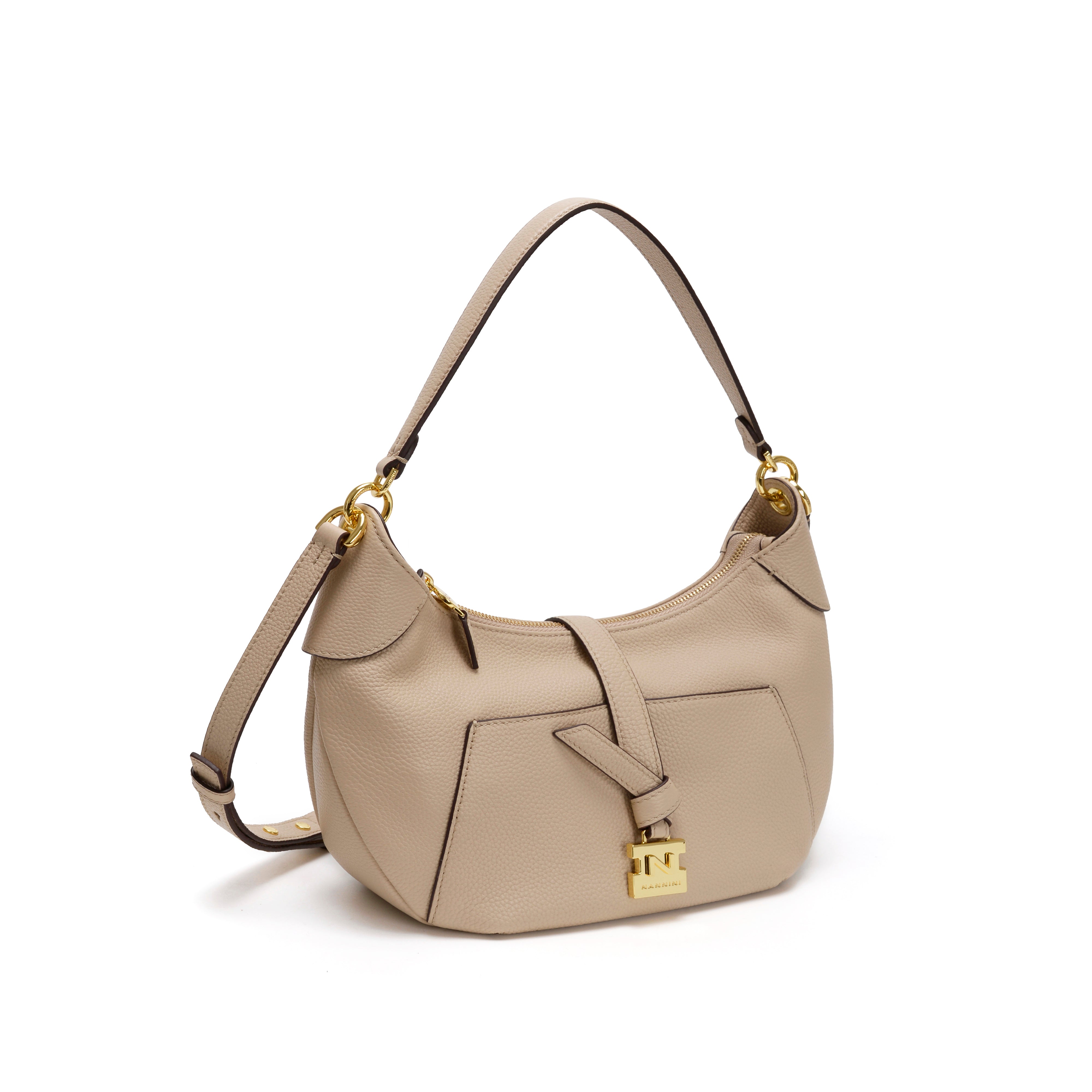 NANNINI borsa a spalla pelle martellata beige tracolla regolabile