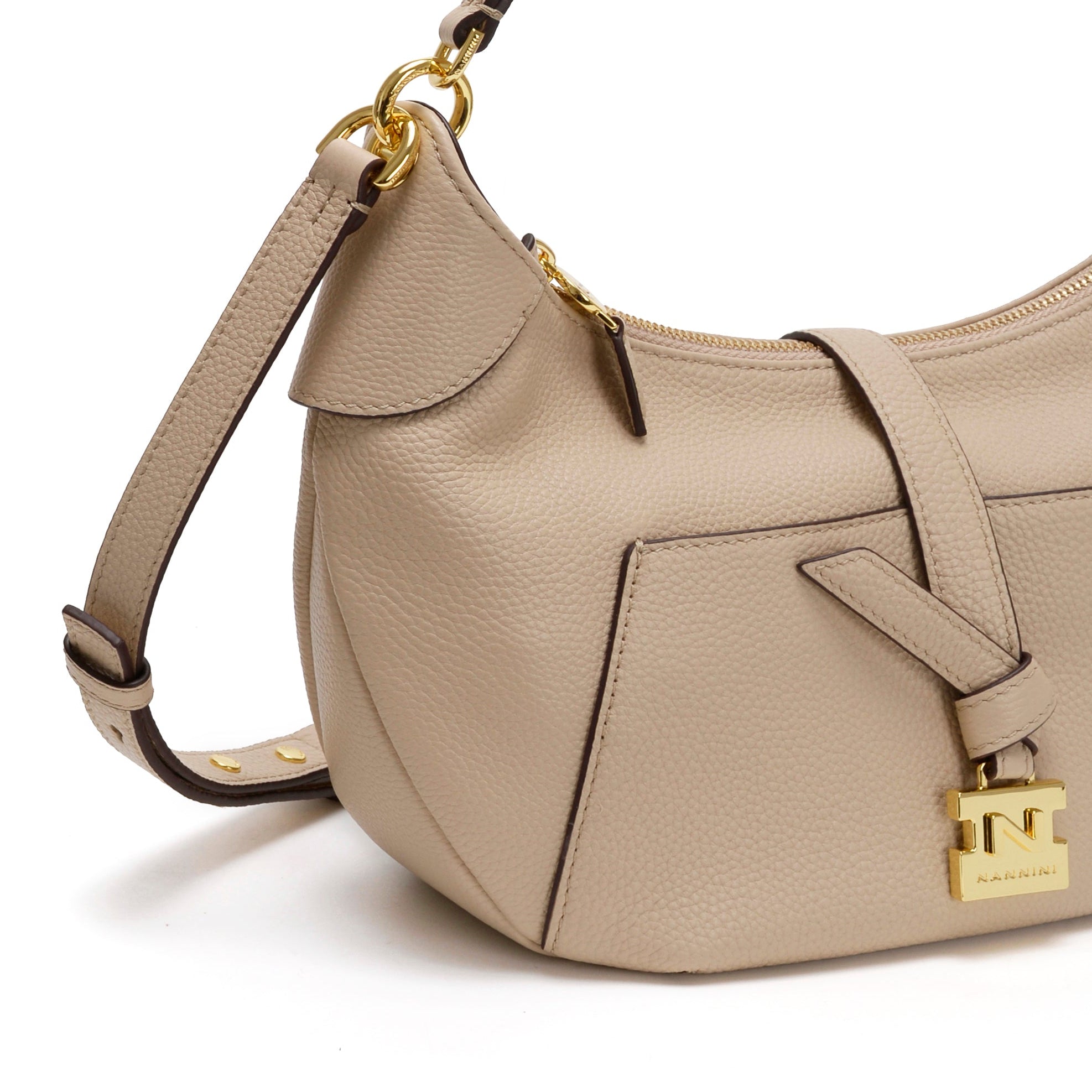 NANNINI tracolla pelle trapuntata beige chiaro piccola catena