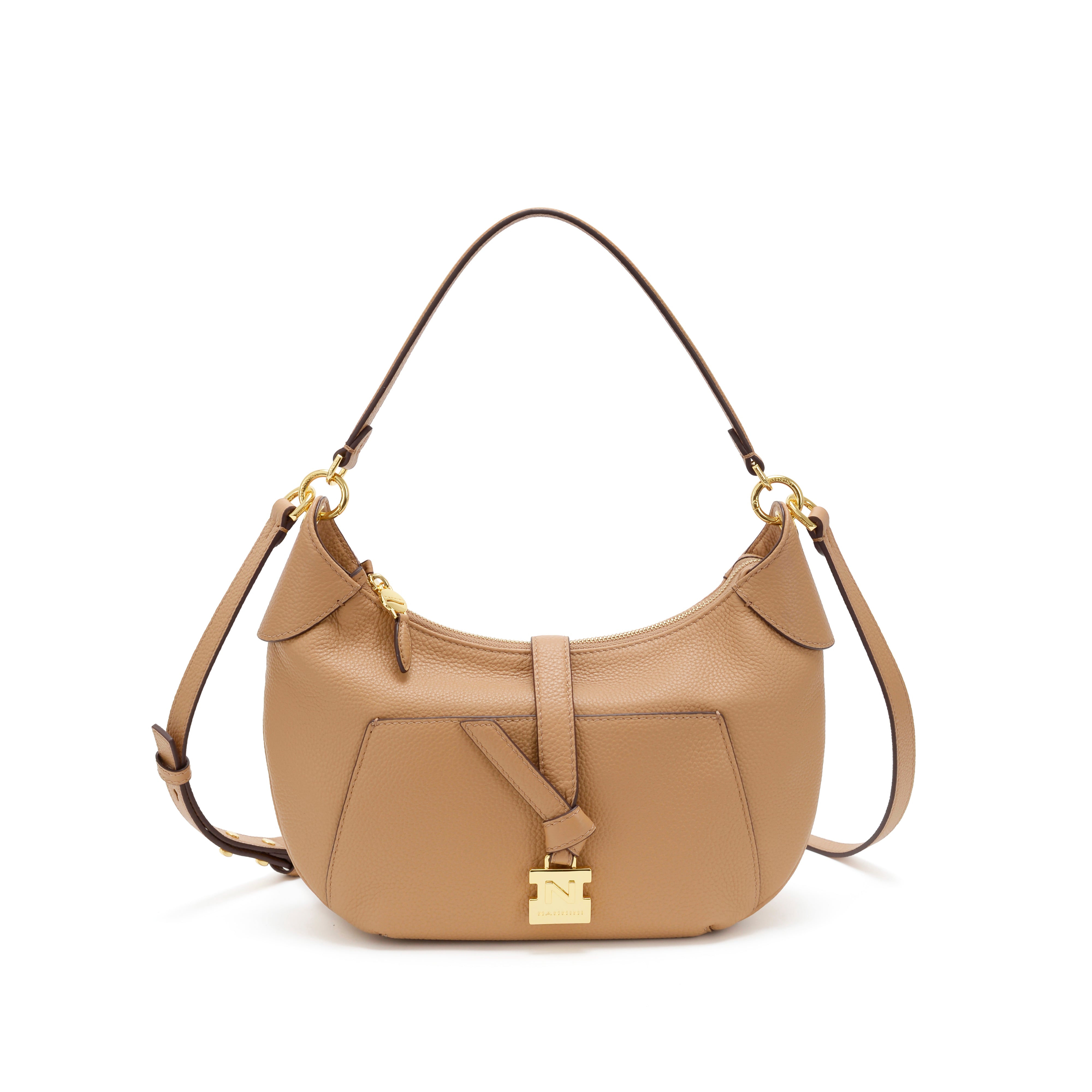 NANNINI borsa spalla donna pelle martellata cammello