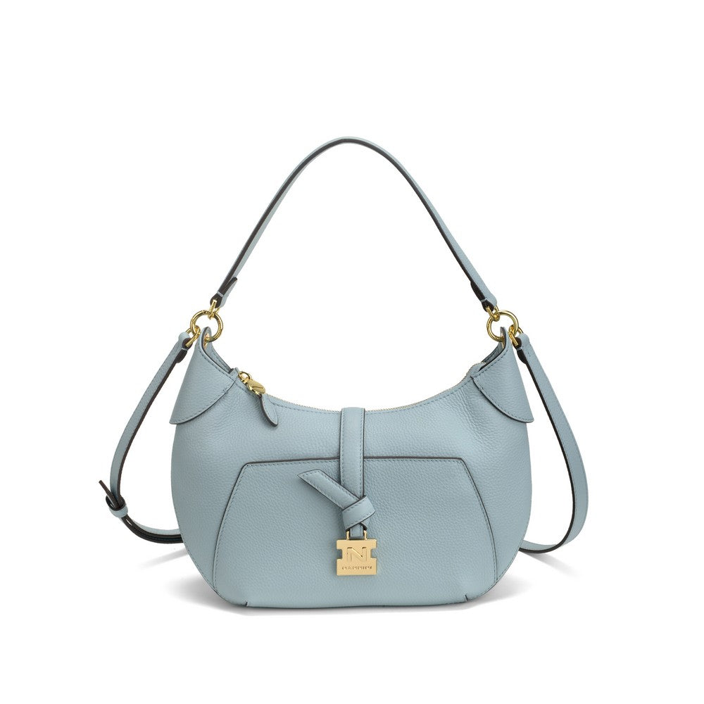 NANNINI borsa secchiello pelle martellata celeste spalla donna