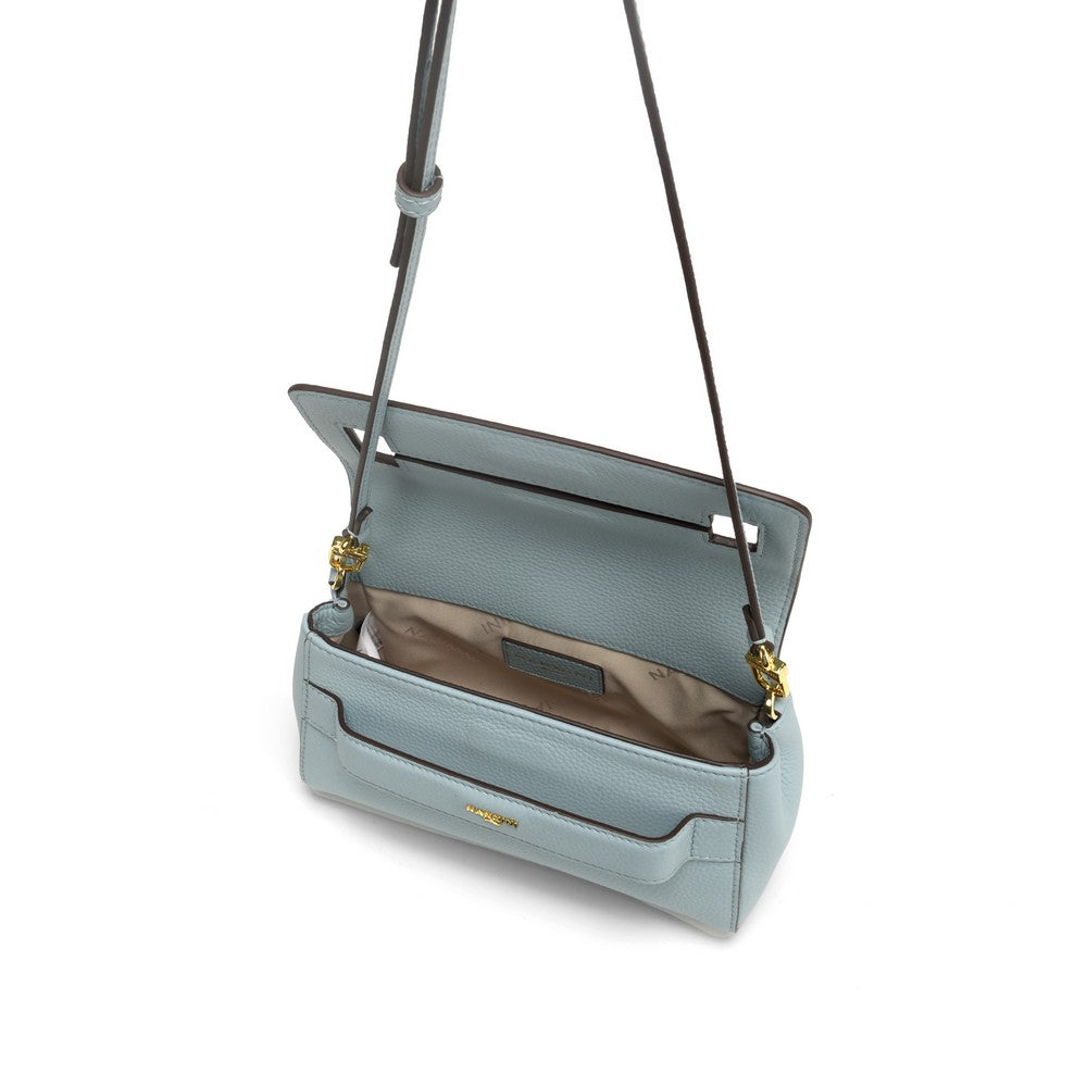 NANNINI borsa spalla donna pelle martellata cielo