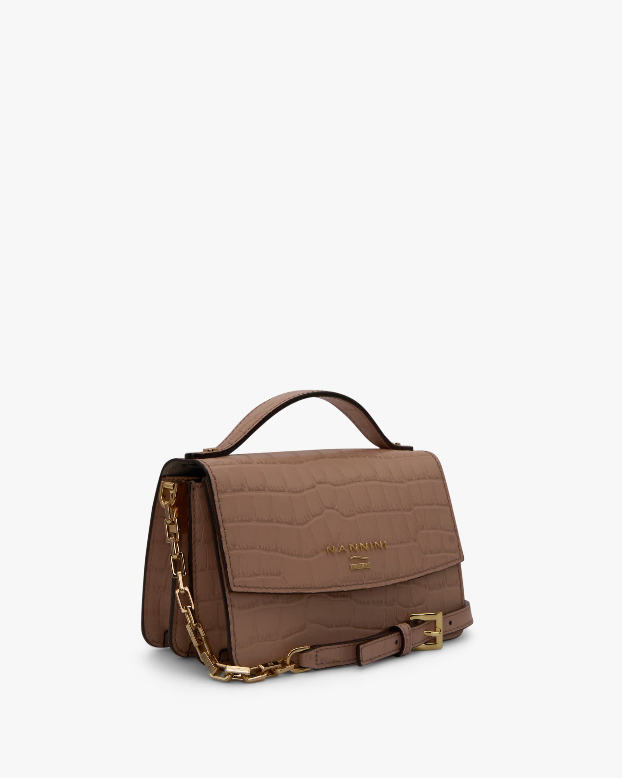 NANNINI bauletto media pelle martellata beige doppi manici