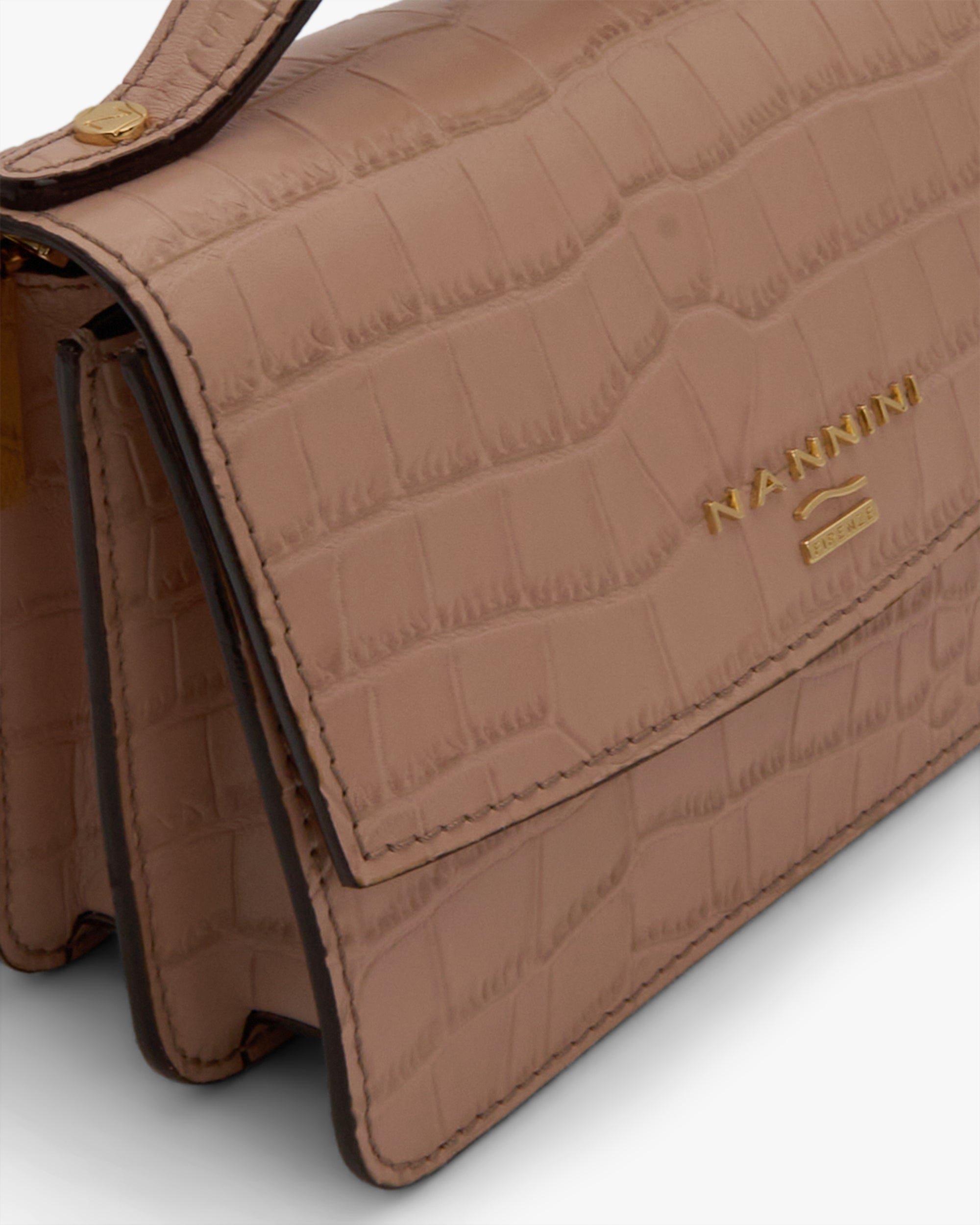 NANNINI borsa bauletto pelle martellata nera logo oro