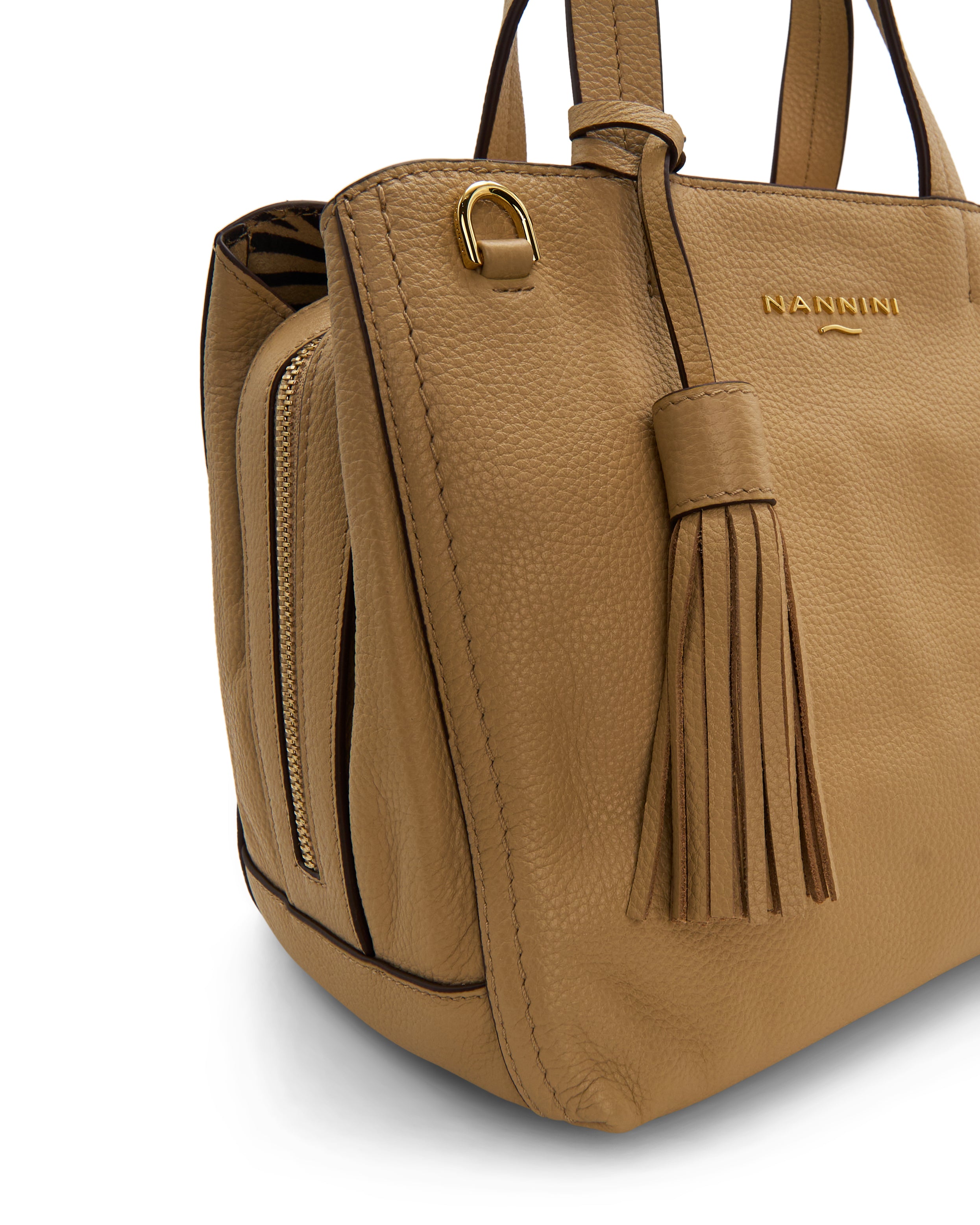 NANNINI borsa spalla donna pelle martellata marrone chiusura patta