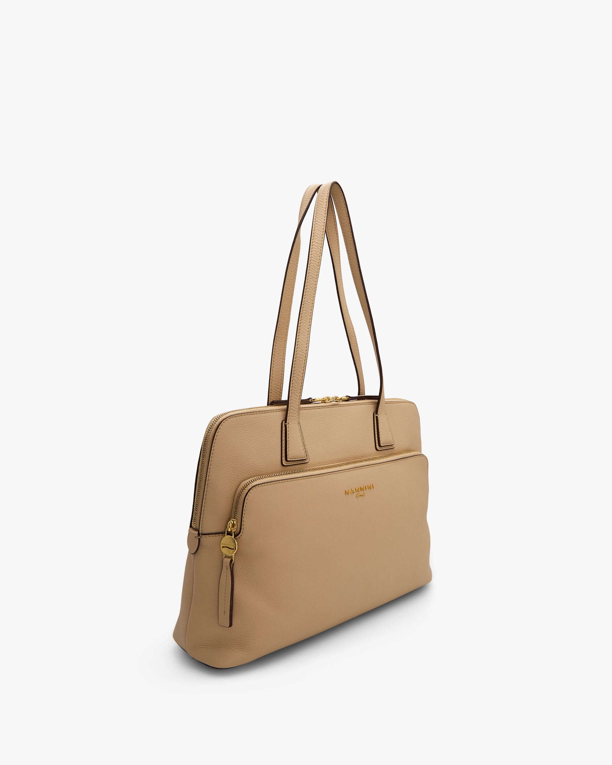 NANNINI bauletto pelle martellata bianco metallo oro zip