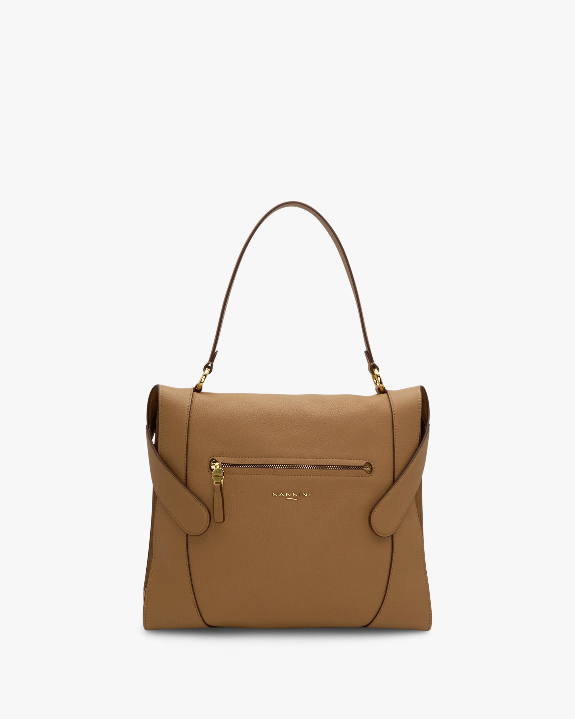 NANNINI Shopper Ecopelle Effetto Paglia Marrone Chiusura Zip Regolabile