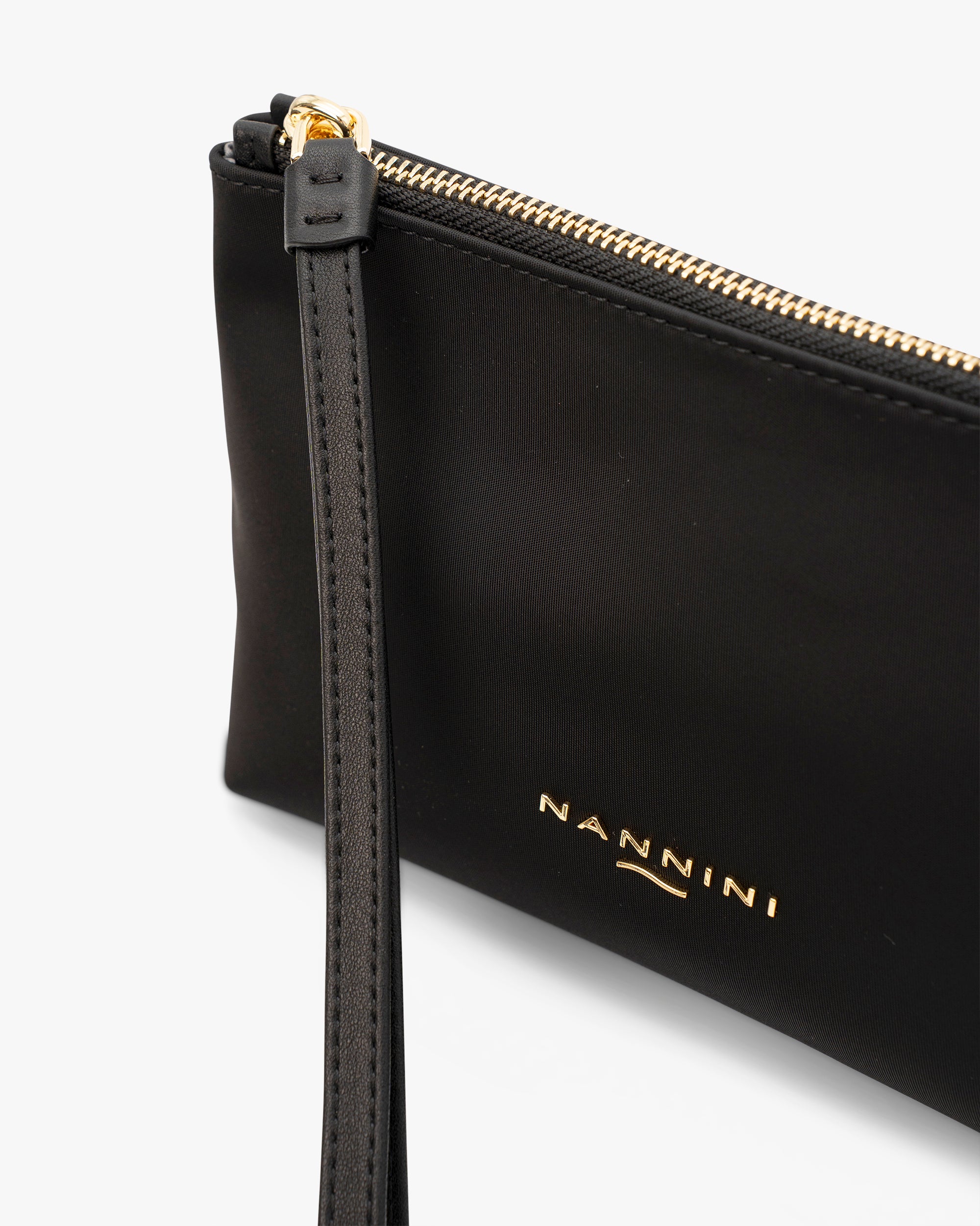 NANNINI mini bag tracolla pelle vernice nera catena oro