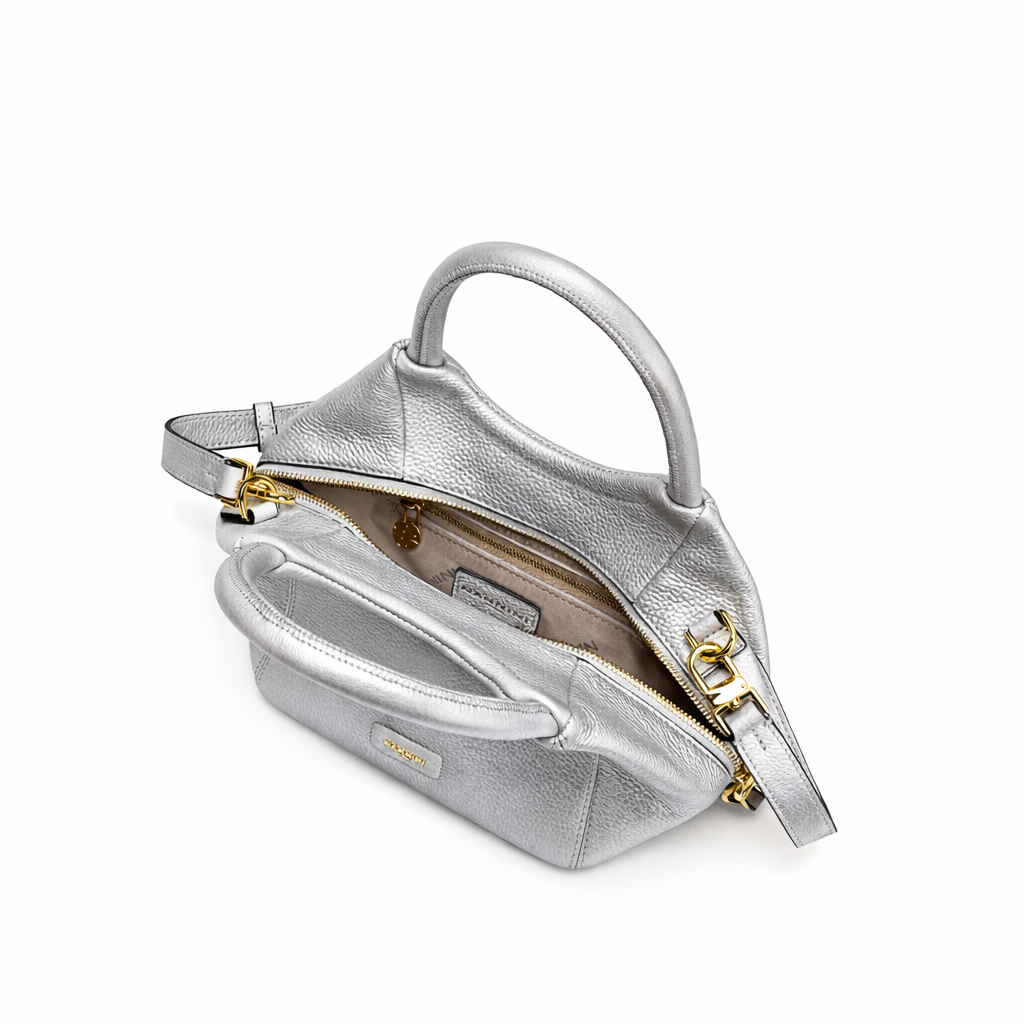 NANNINI borsa pelle metallizzata colore argento tracolla regolabile tracollina