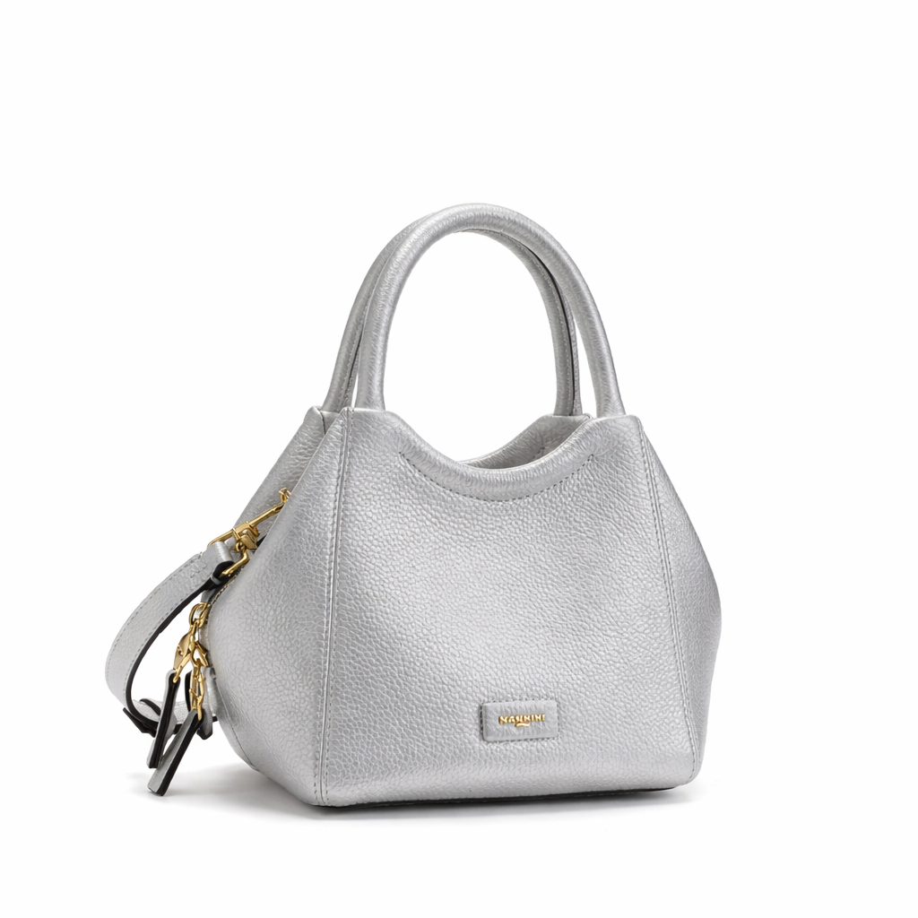 NANNINI borsa tracolla argento metallizzata pelle sintetica donna