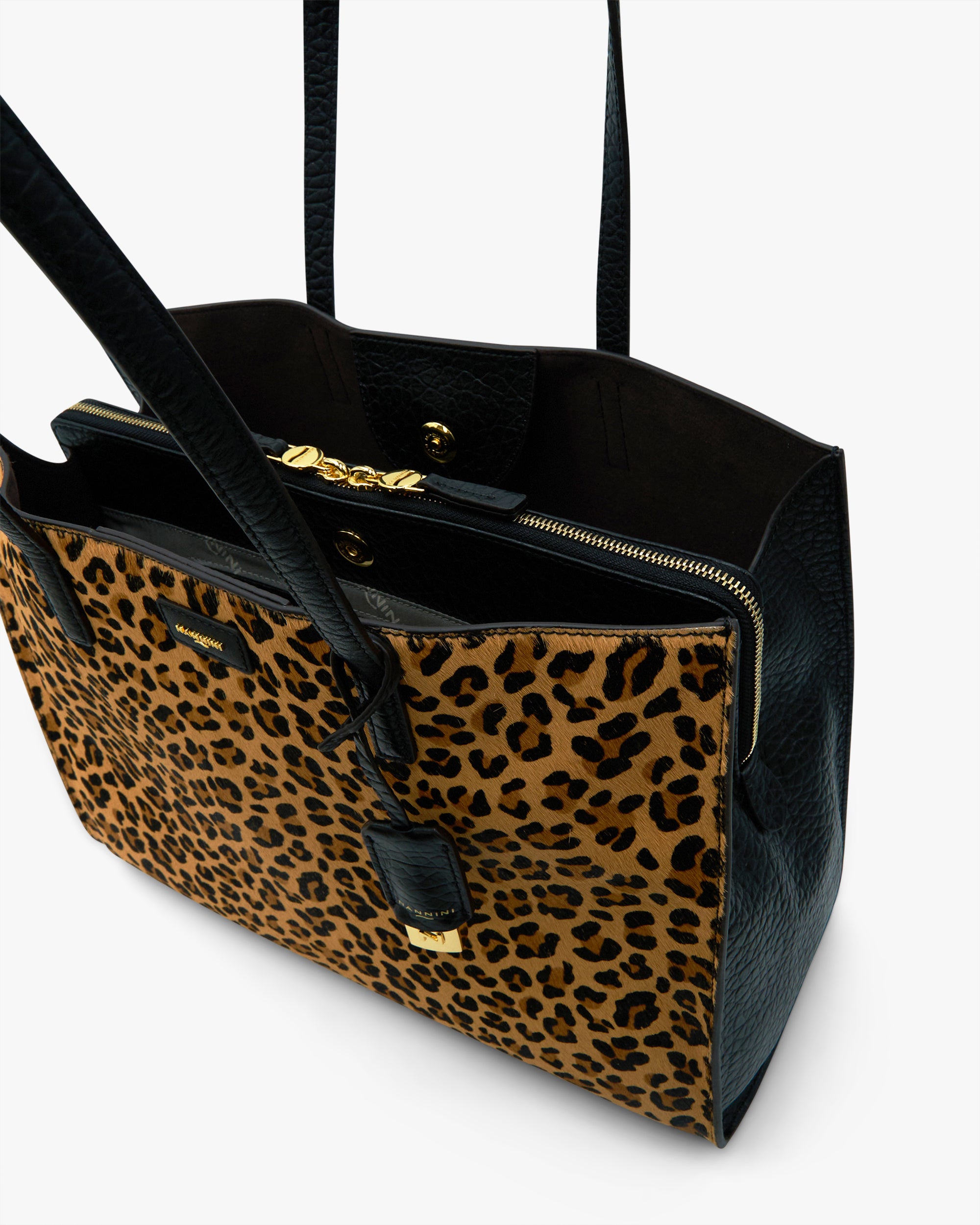 NANNINI mini borsa tracolla pelle liscia nera logo