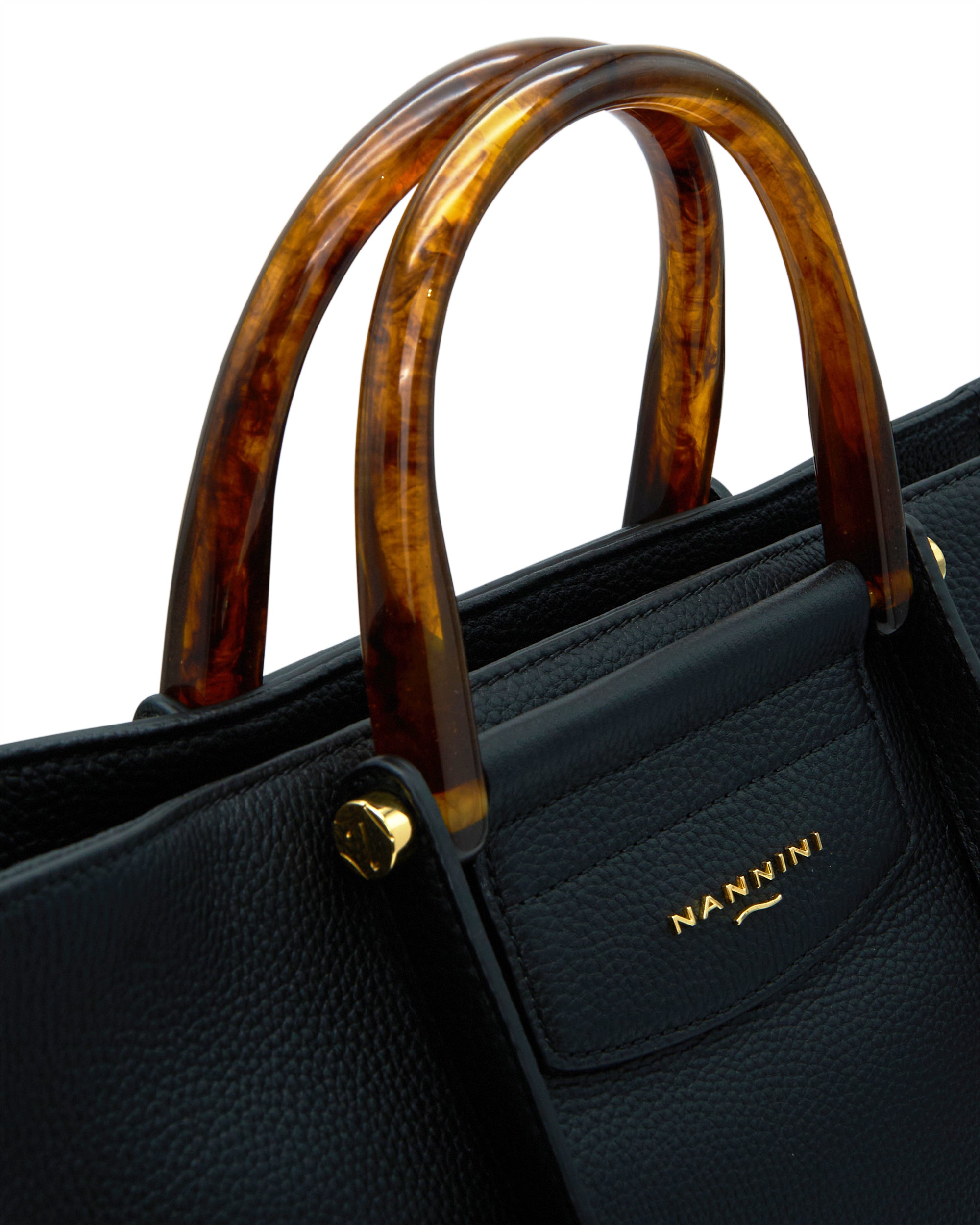 NANNINI borsa secchiello pelle saffiano nera tracolla regolabile