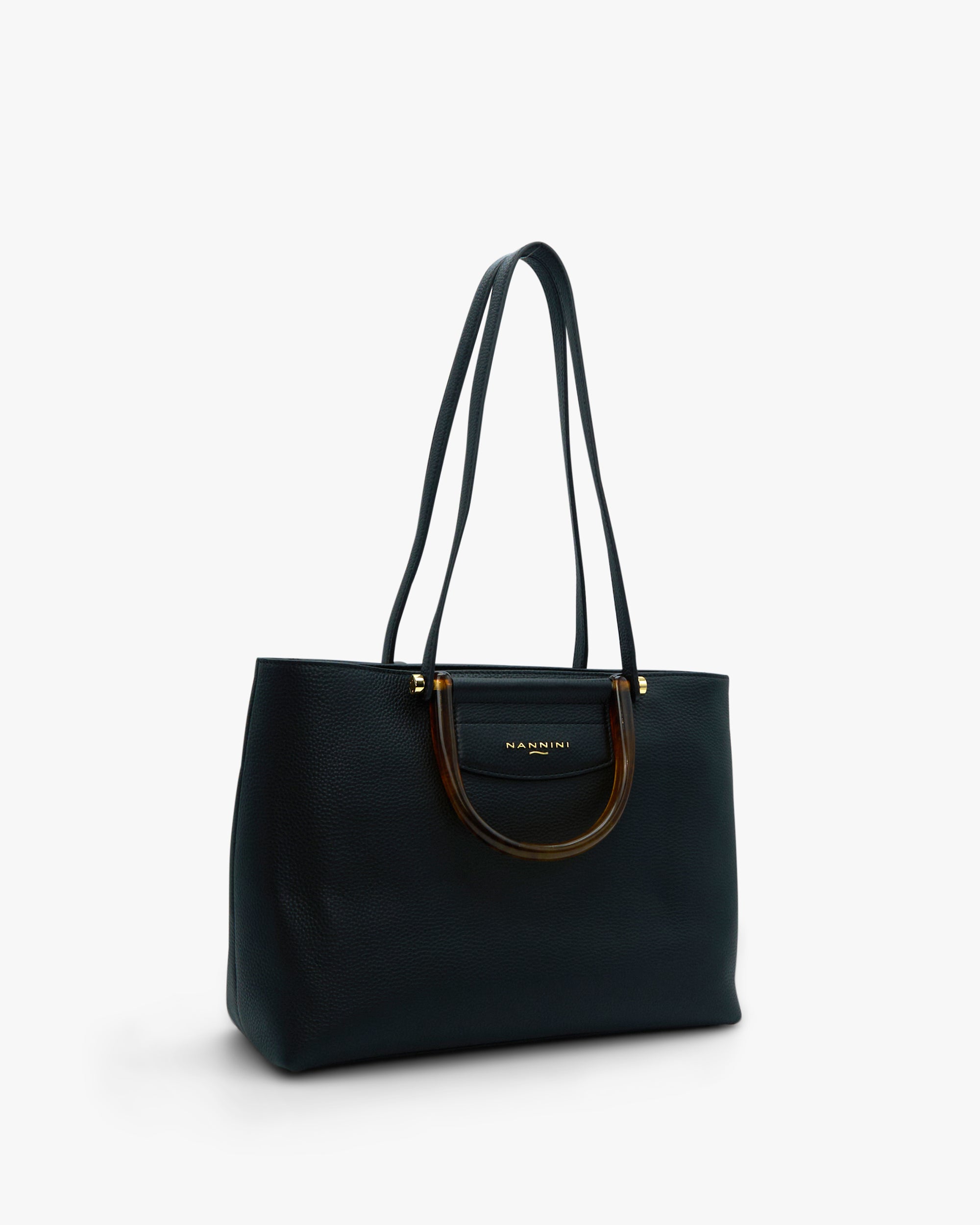 NANNINI Borsa a mano pelle martellata verde scuro