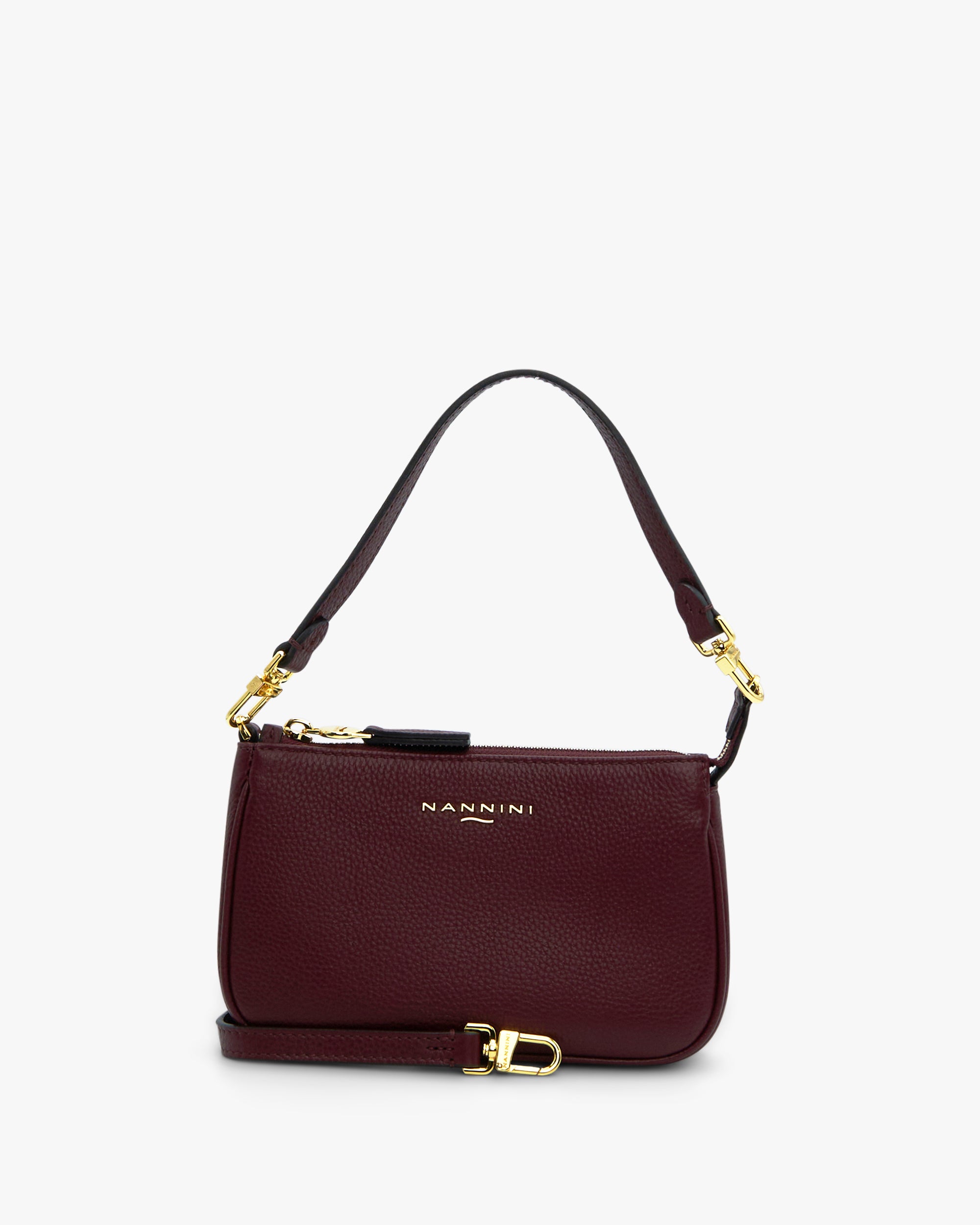 NANNINI bauletto donna pelle saffiano marrone logo oro
