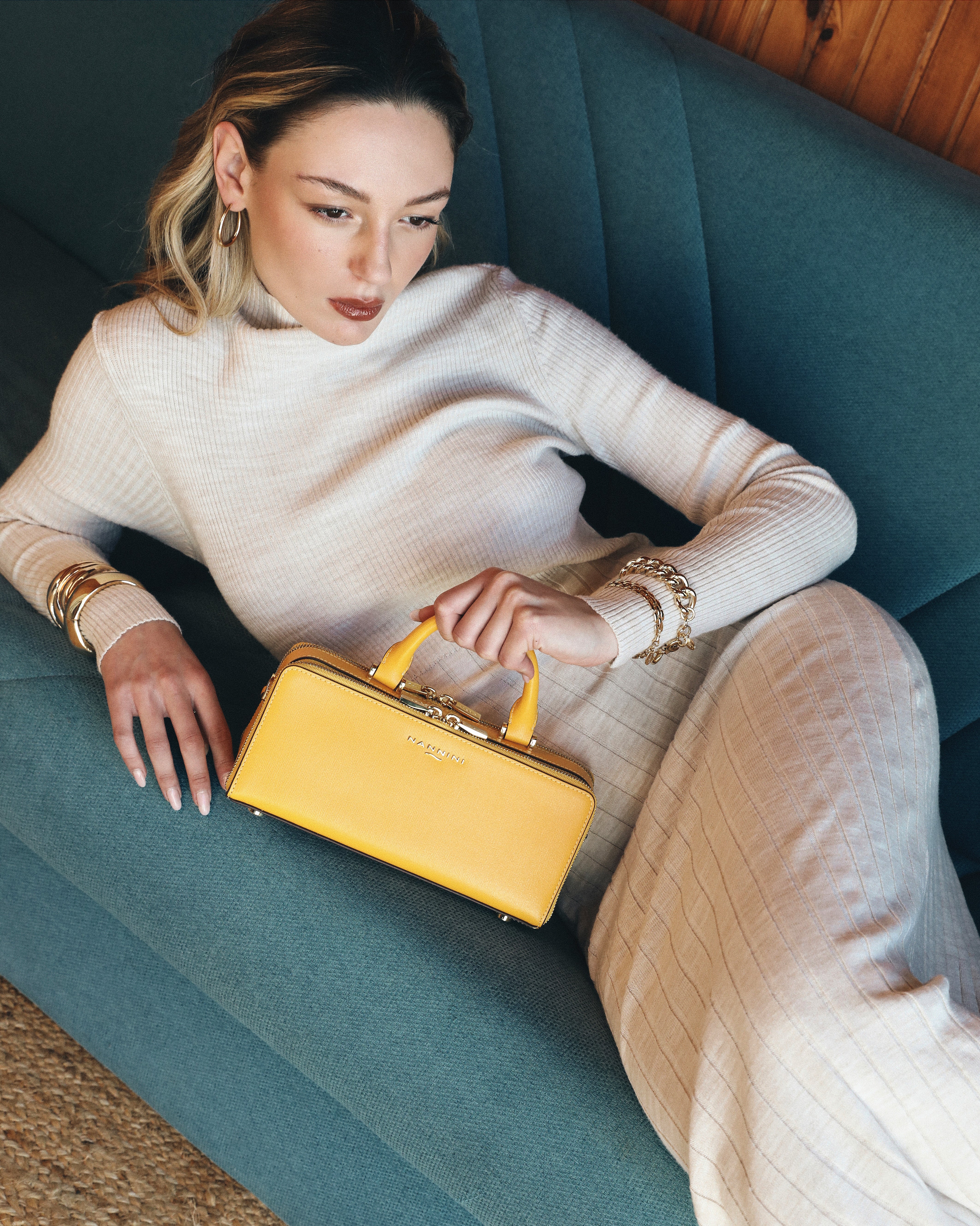 NANNINI borsa spalla donna pelle saffiano nera manici moda