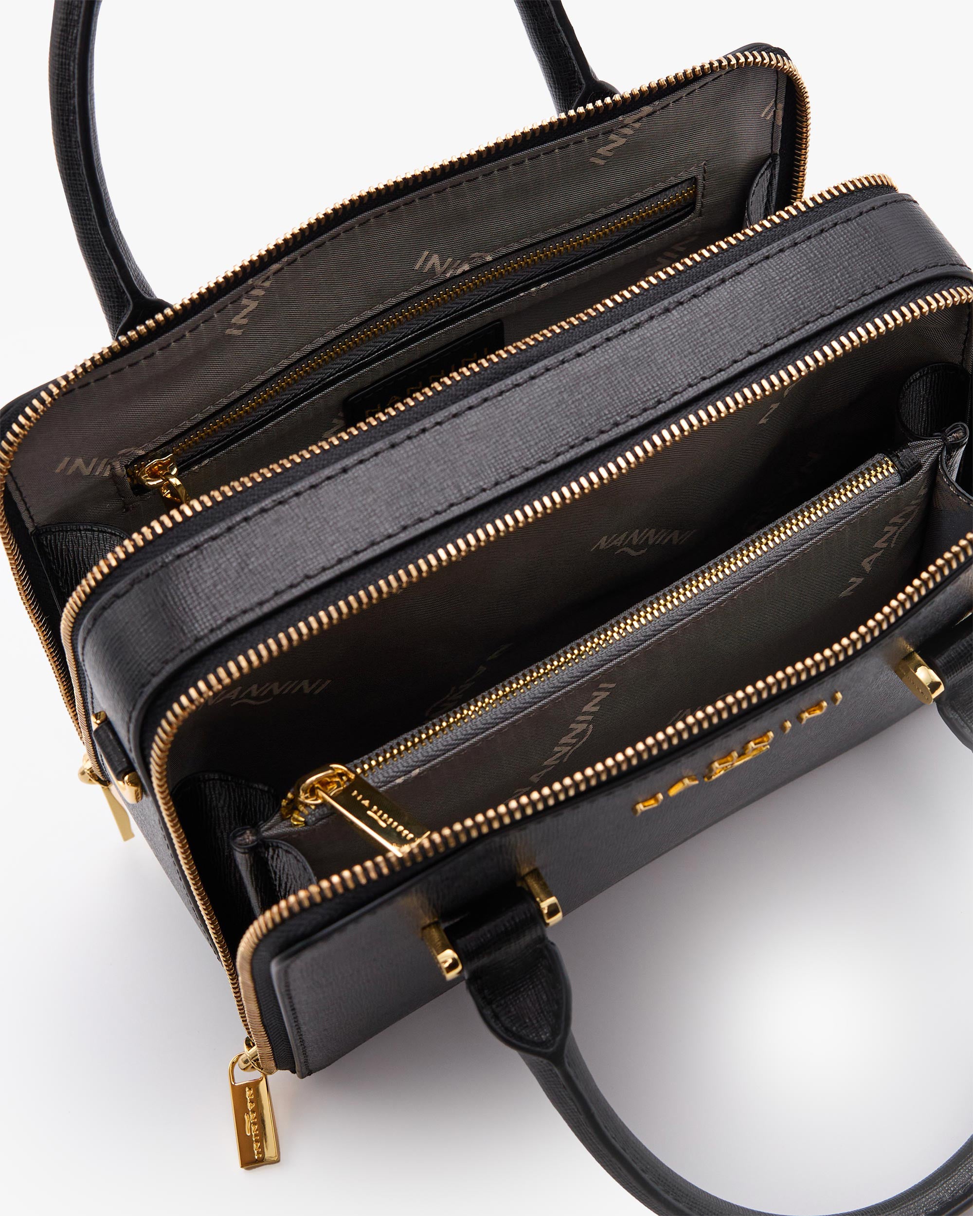 NANNINI borsa secchiello pelle saffiano nera tracolla regolabile