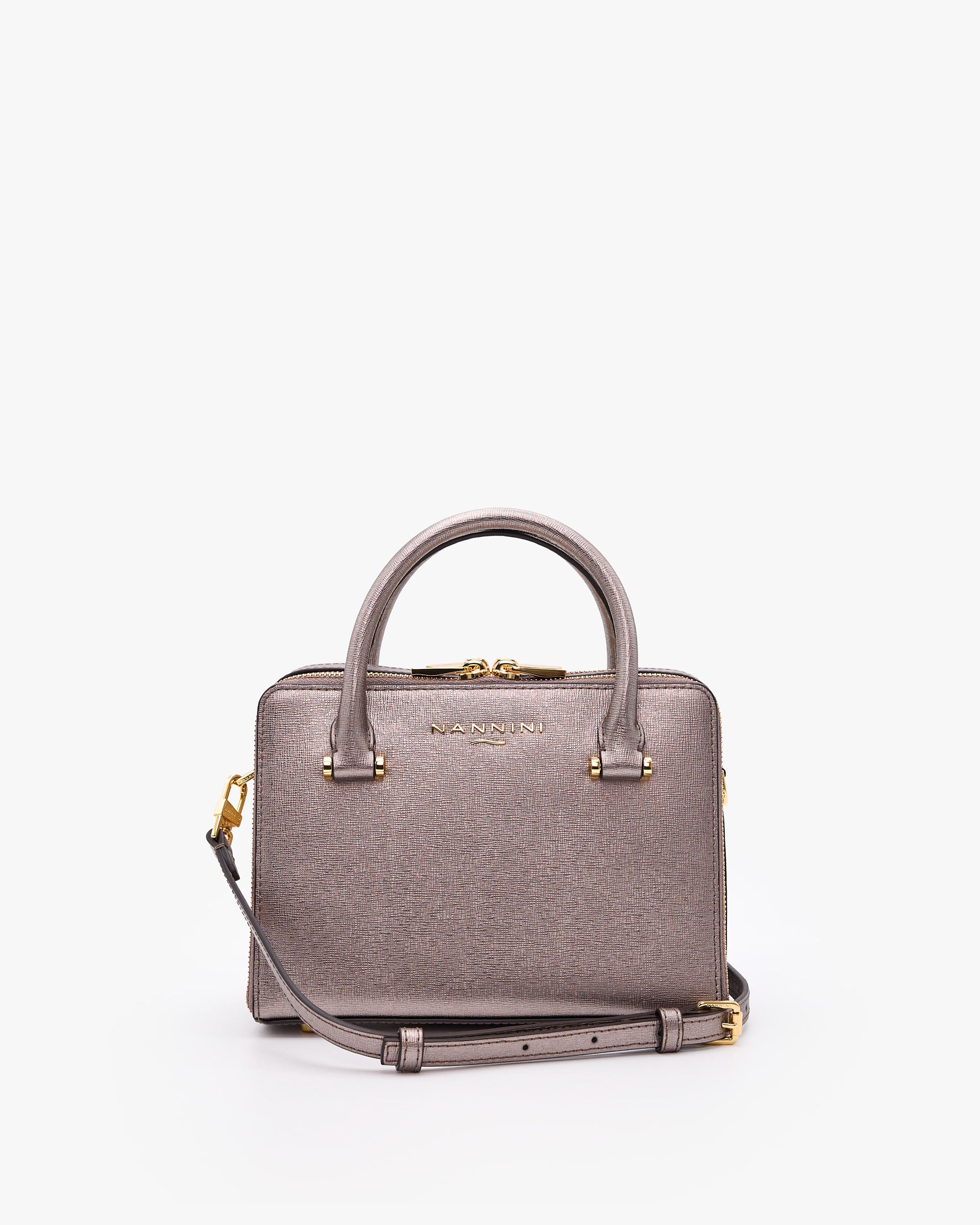 NANNINI borsa spalla donna pelle martellata nera chiusura dorata