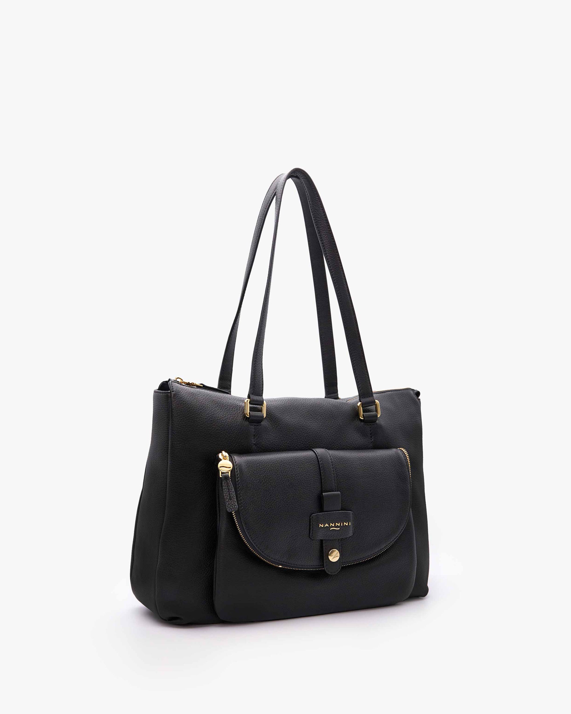 NANNINI borsa spalla donna pelle liscia marrone con logo