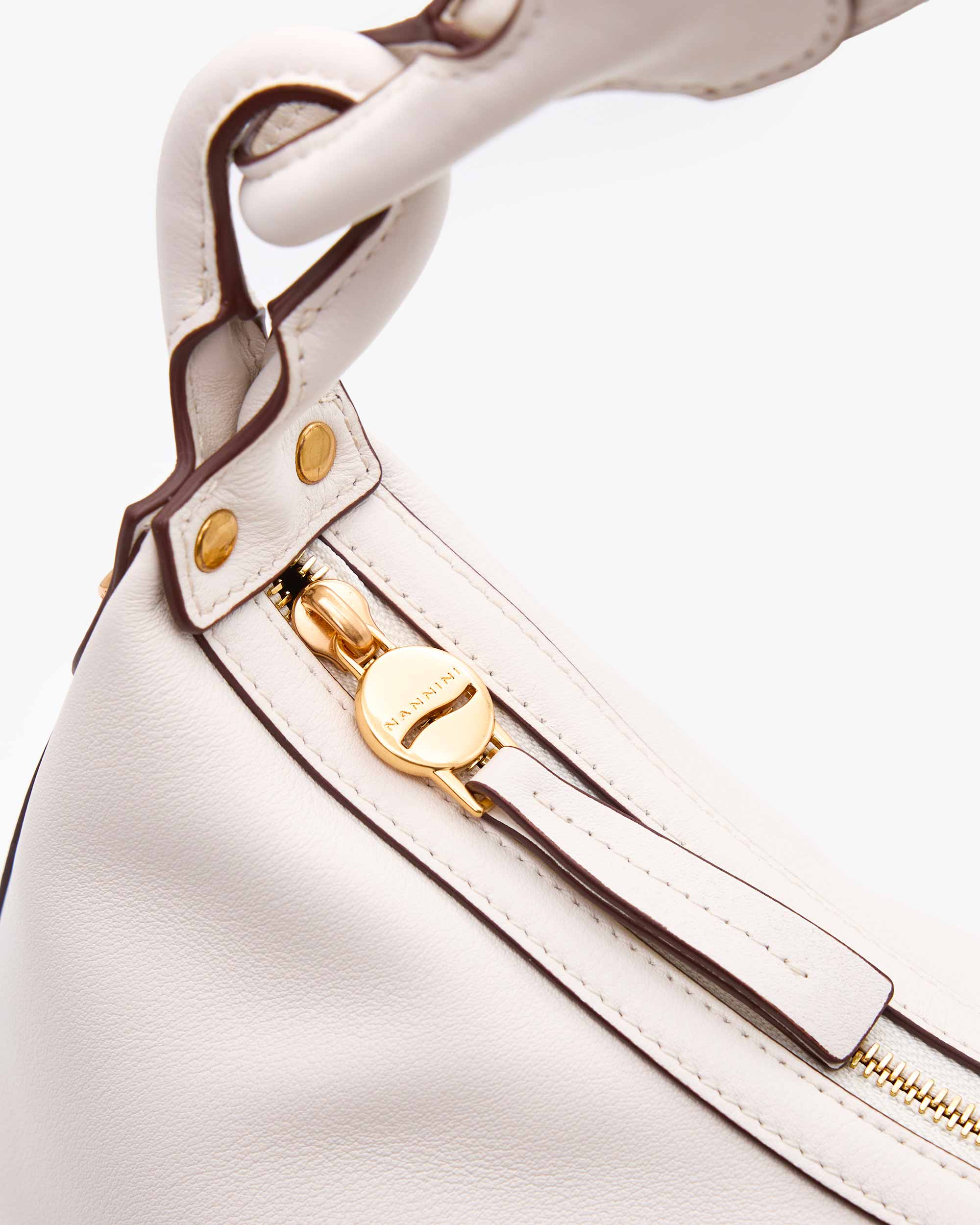 NANNINI borsa secchiello pelle marrone chiusura metallo frontale