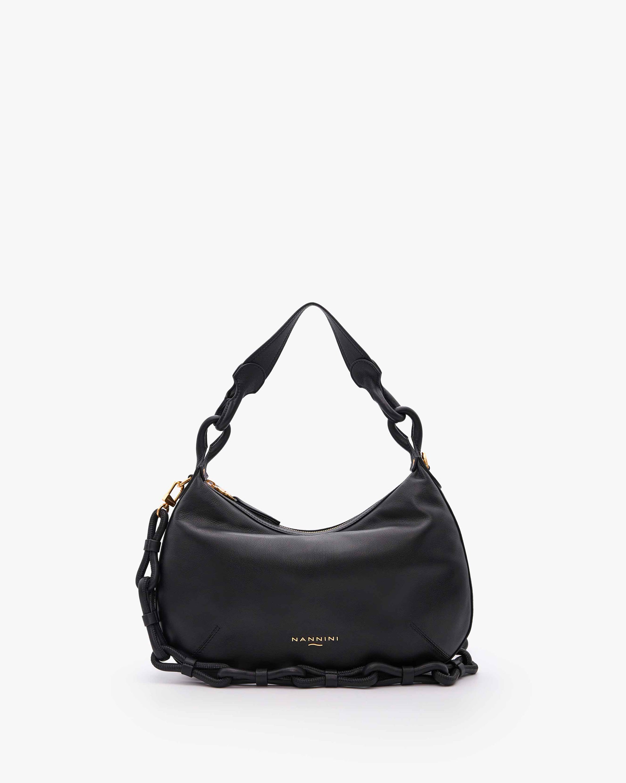 NANNINI borsa secchiello pelle marrone chiaro con logo tracolla