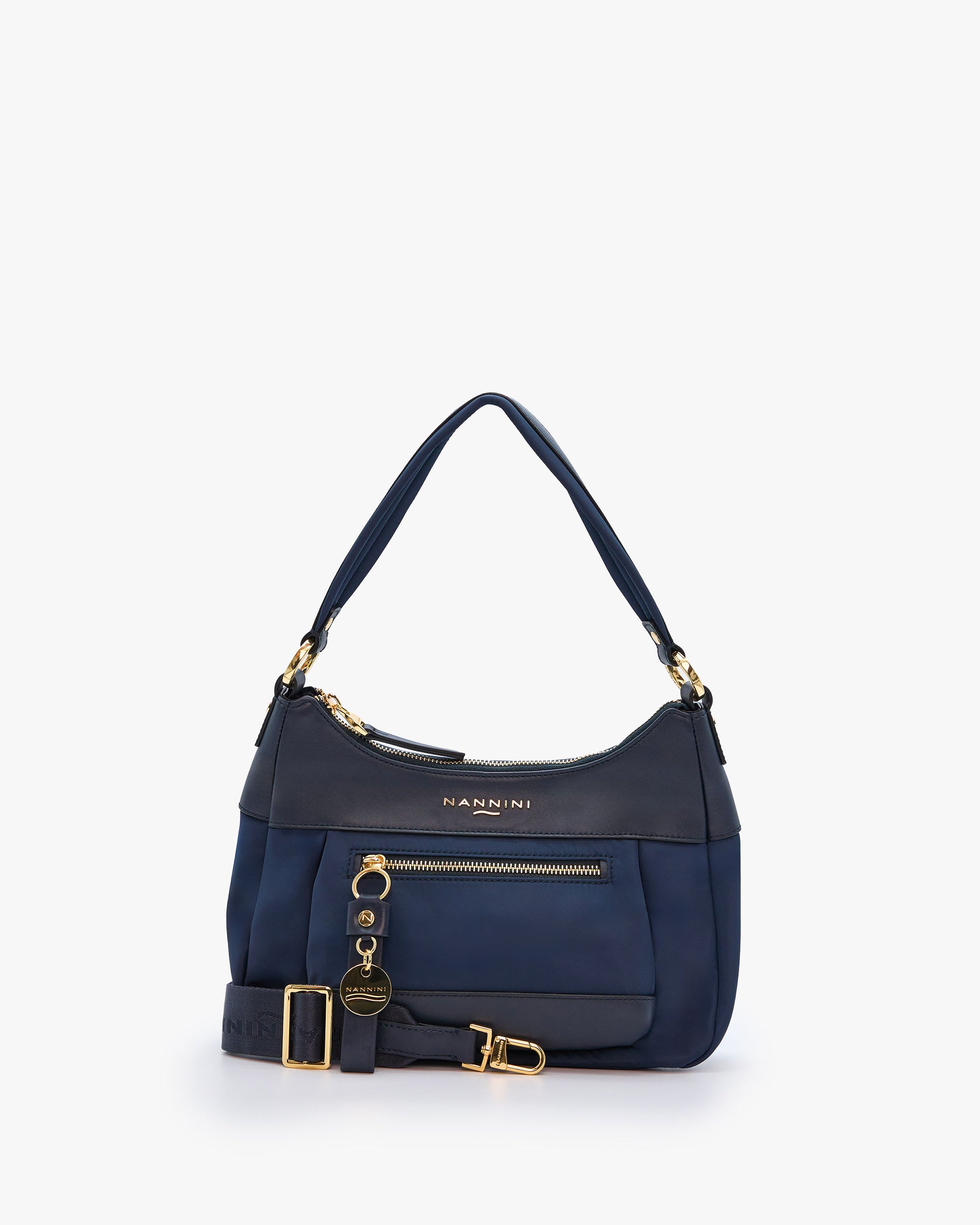 NANNINI borsa spalla donna pelle nero patta fibbia oro