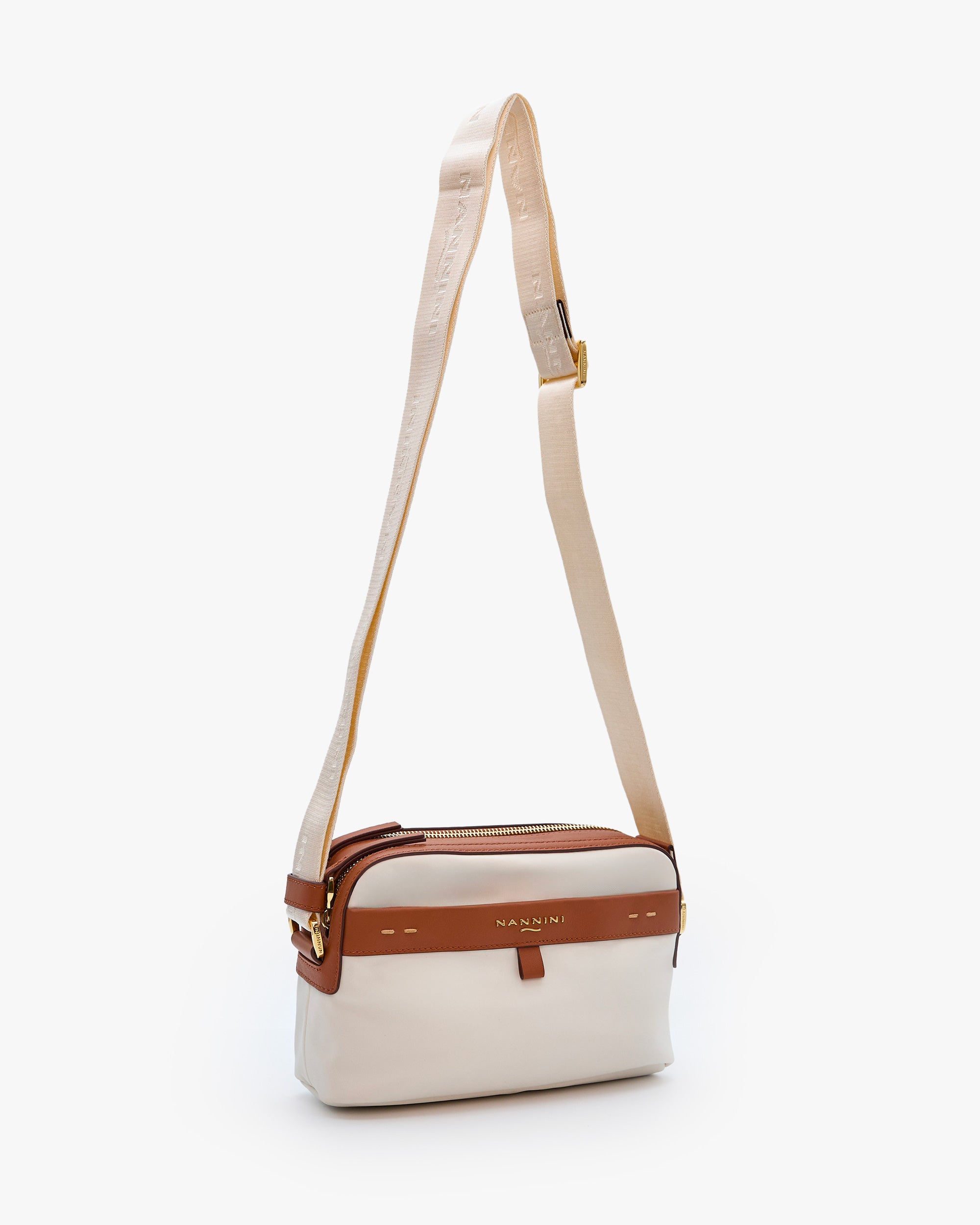 NANNINI borsa spalla donna pelle martellata marrone chiara grande