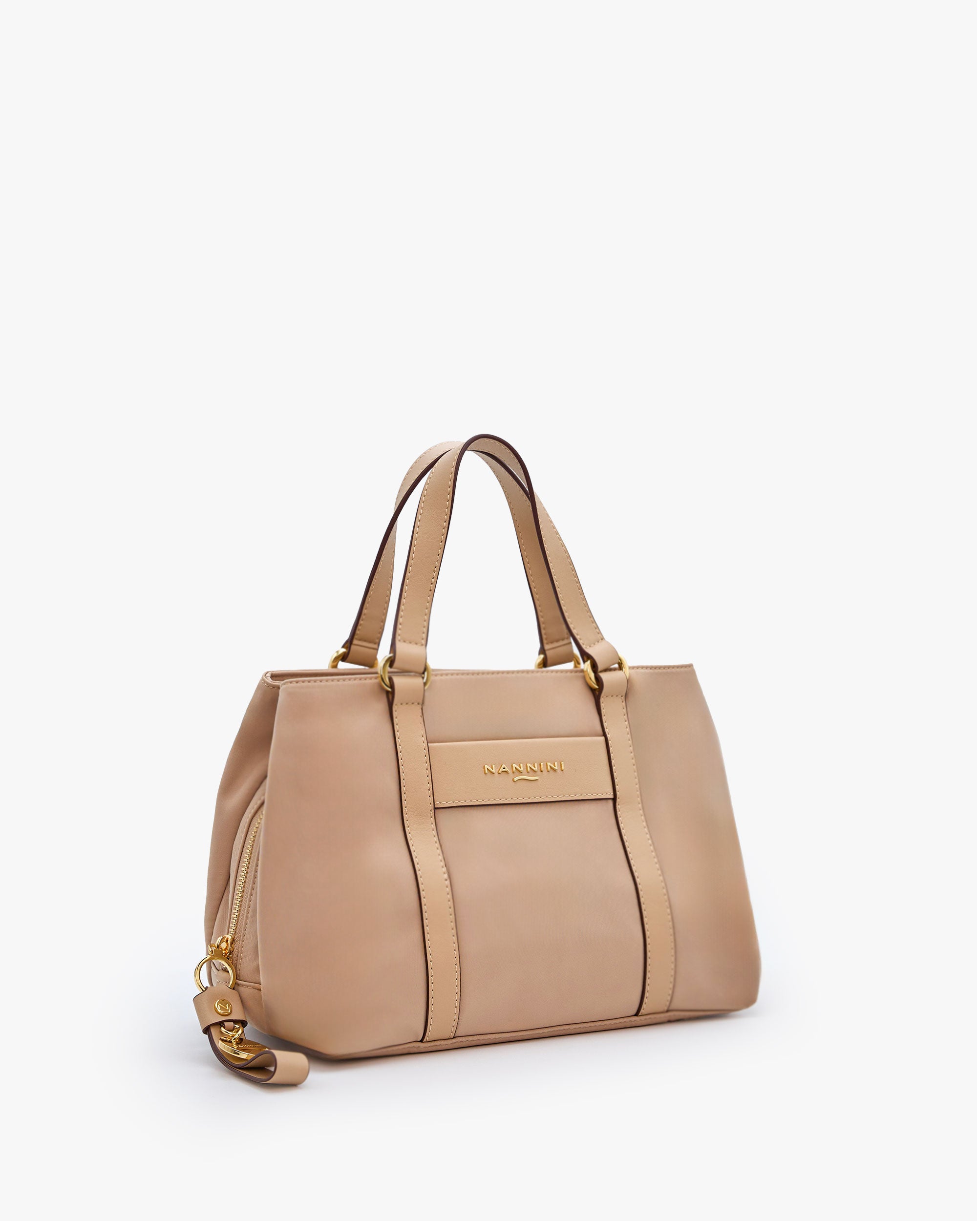 NANNINI shopper pelle marrone doppia manico tracolla regolabile