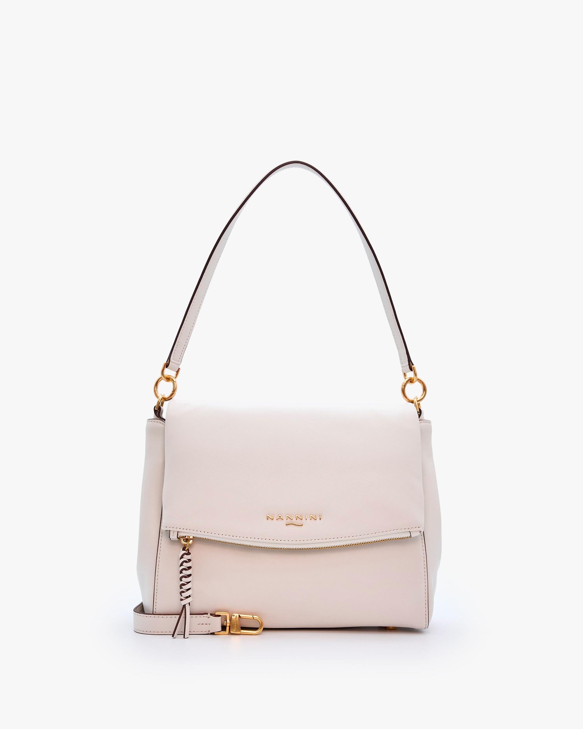 NANNINI borsa spalla donna pelle liscia cuoio marrone