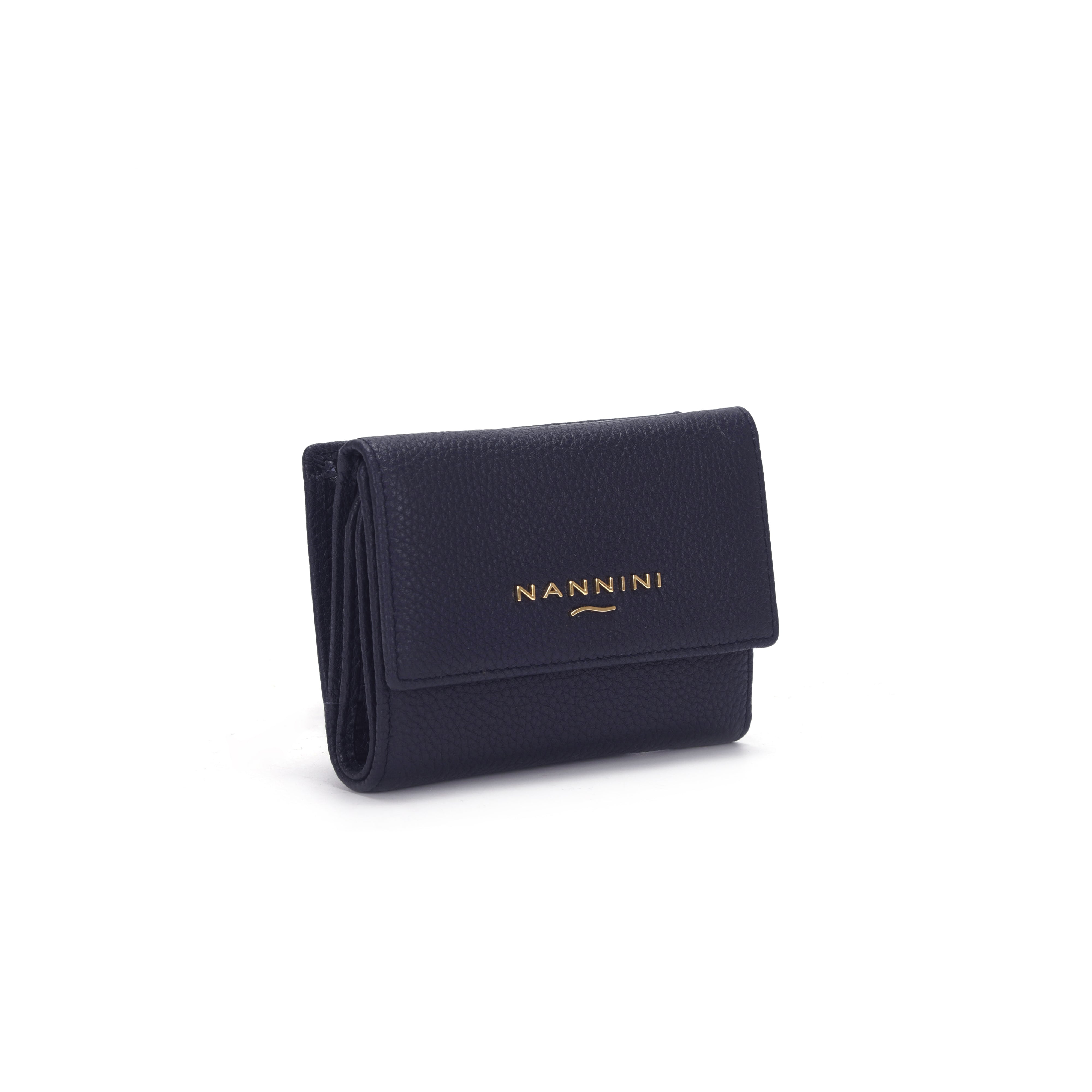 NANNINI tracolla saffiano blu logo borchie oro piccola