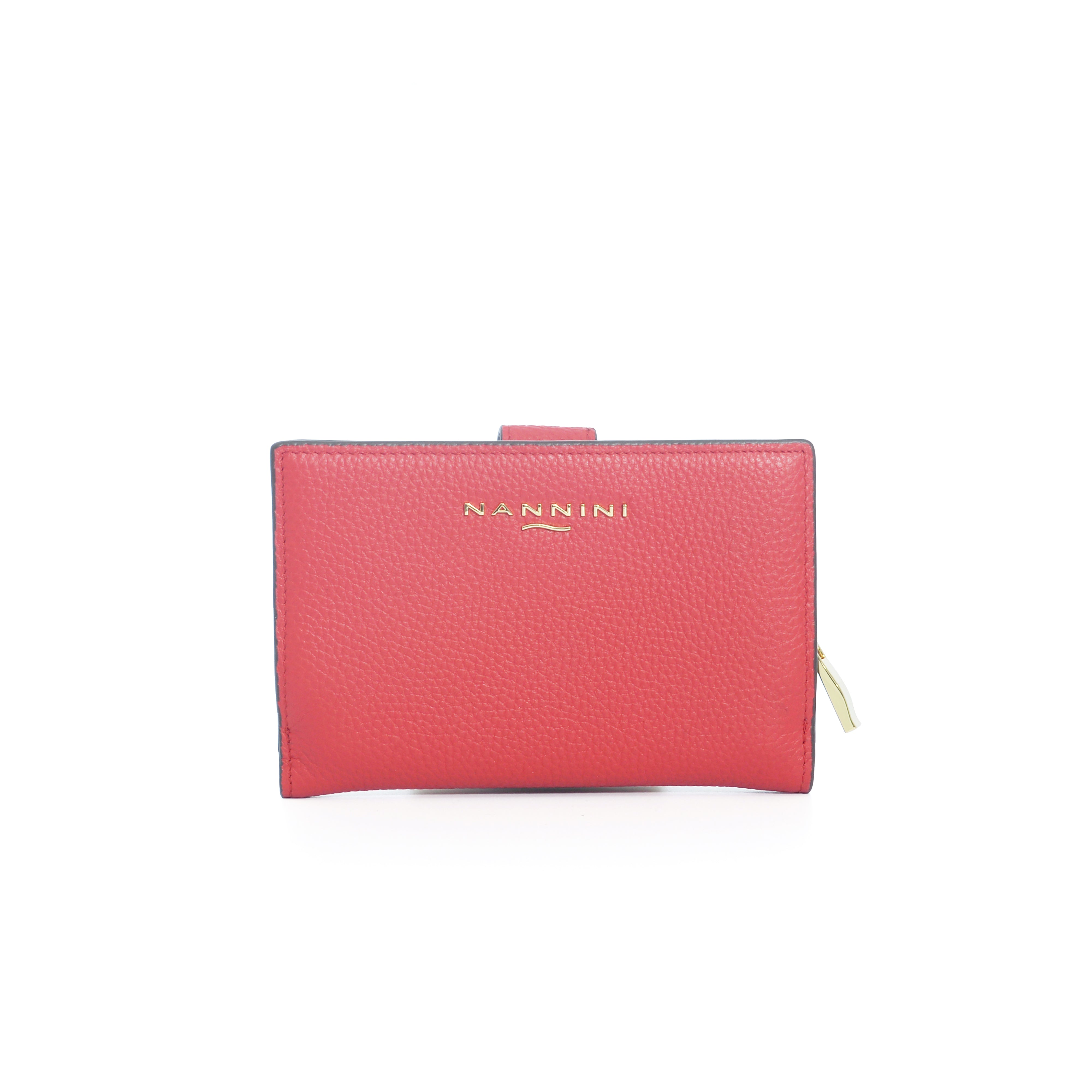 NANNINI pochette pelle sintetica geranio chiusura lampo catena oro