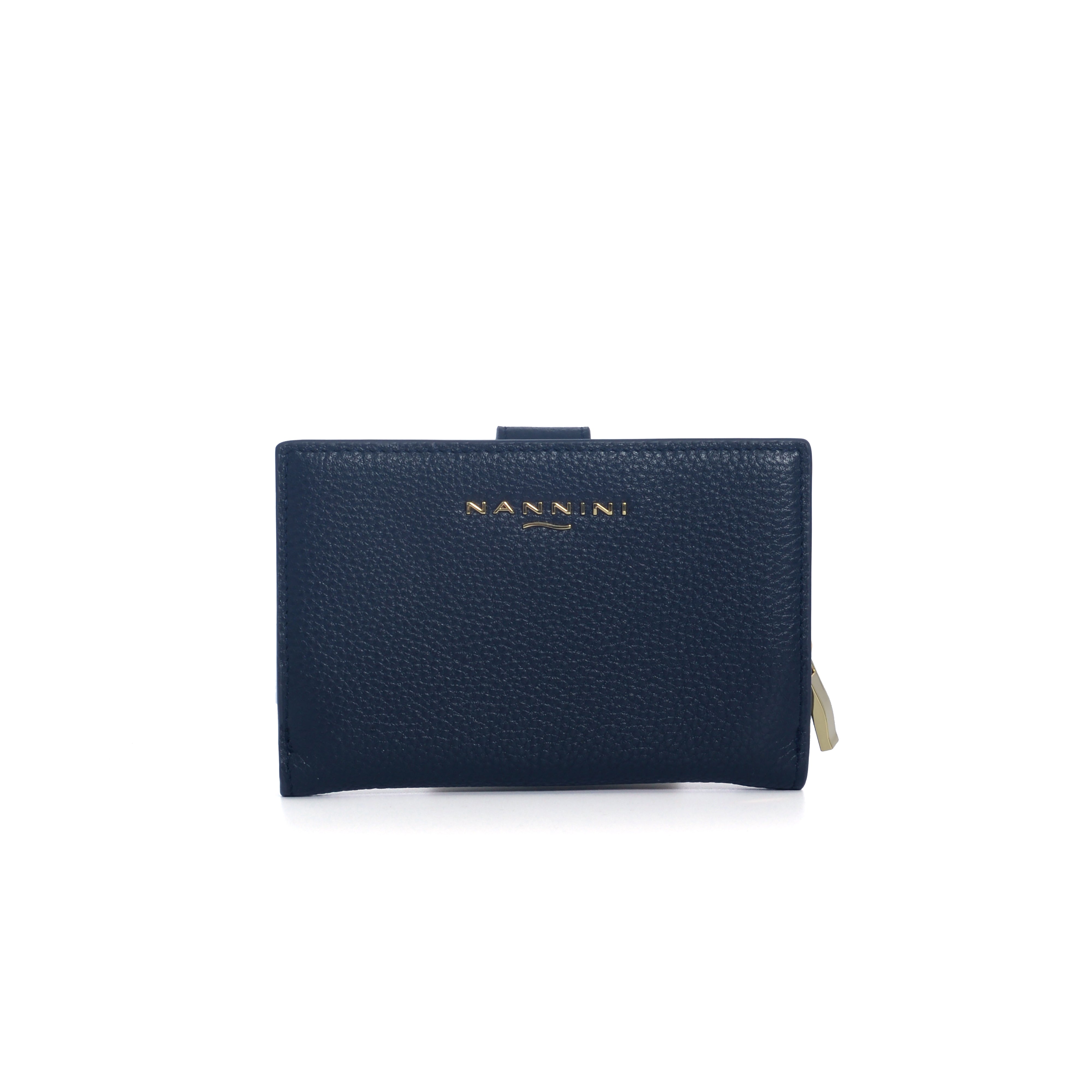 NANNINI borsa secchiello pelle martellata blu navy catena oro