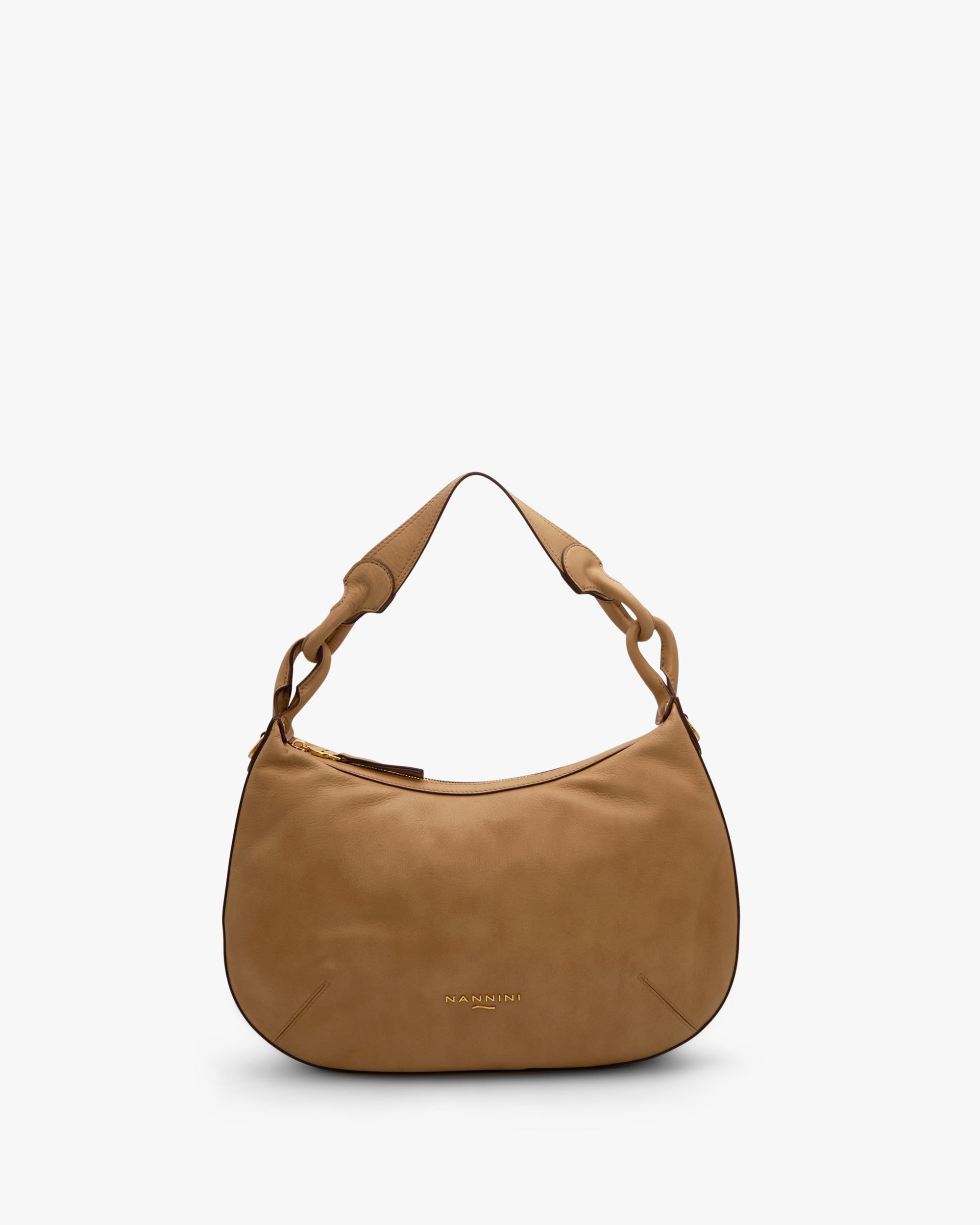 NANNINI bauletto donna pelle saffiano marrone logo oro