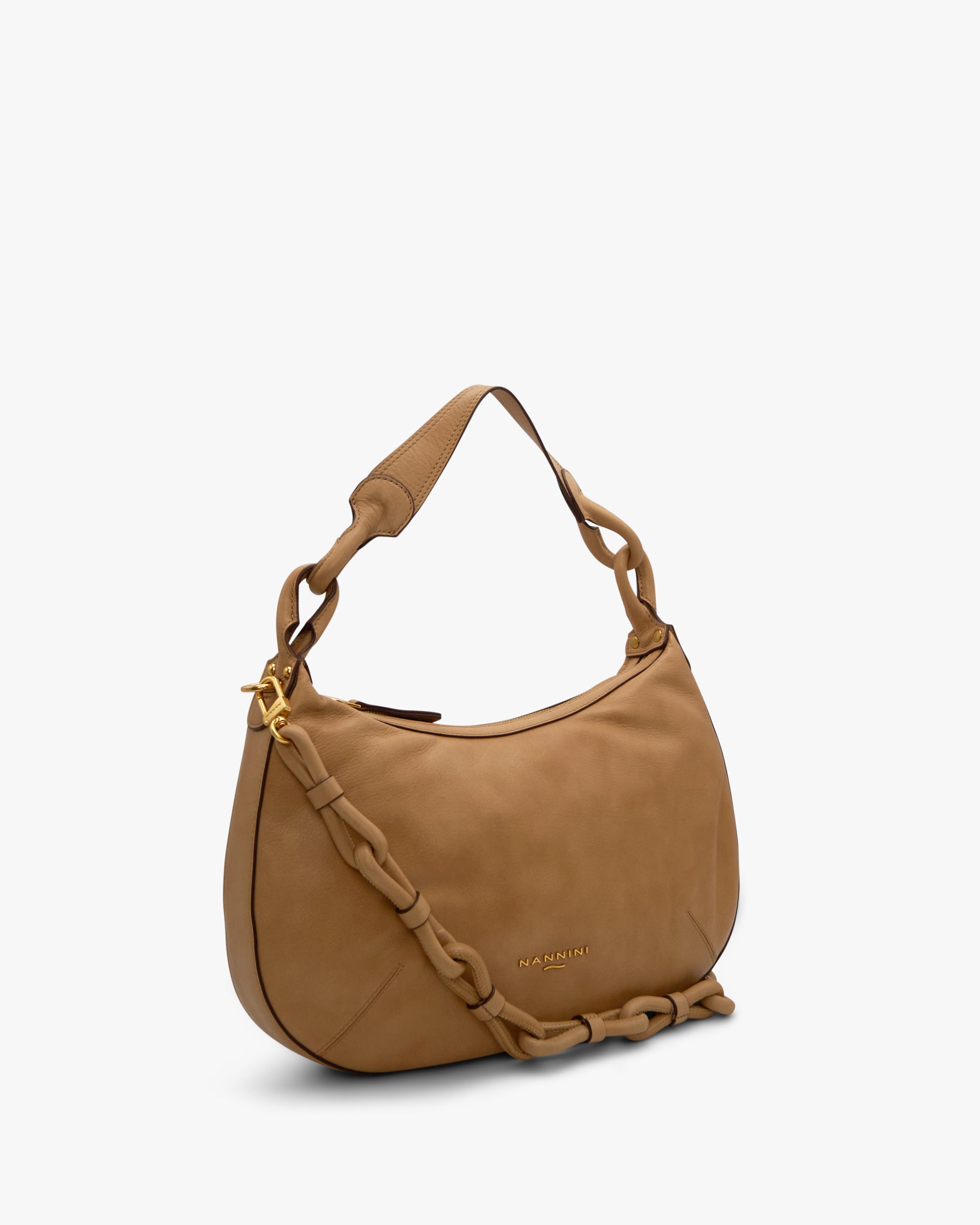 NANNINI borsa spalla donna pelle martellata nera borchie