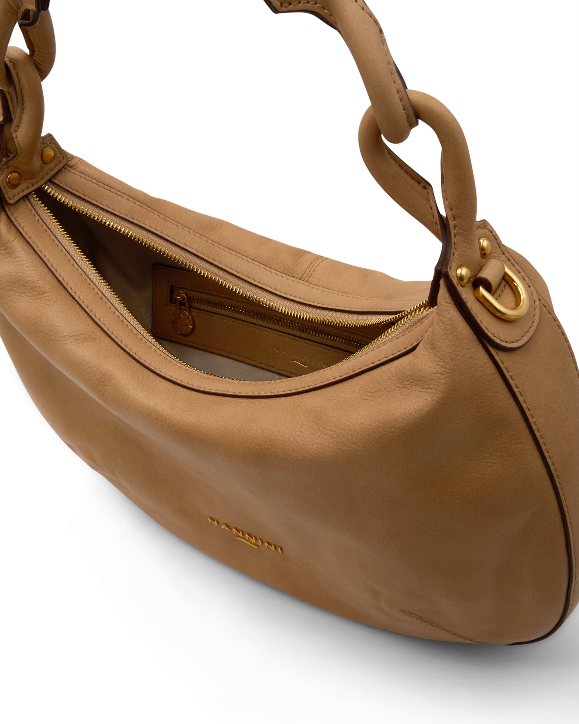 NANNINI borsa spalla donna pelle martellata marrone chiara
